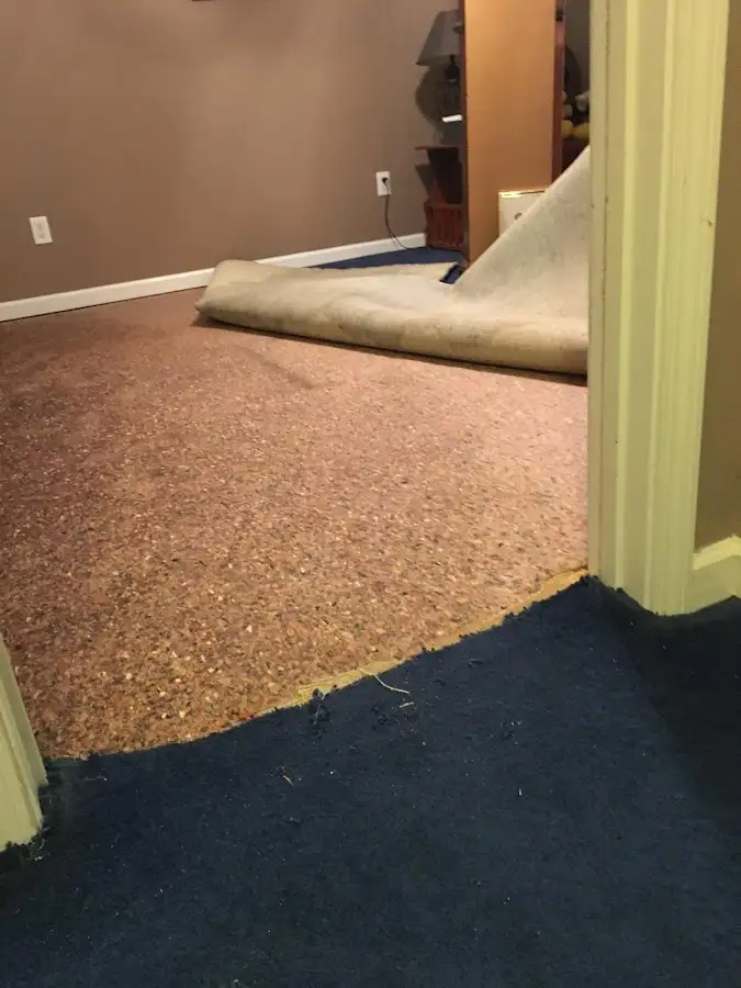 Carpet pad removal revealing water damage during Drying & Dehumidification in Arnold