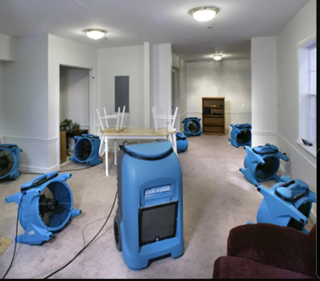 Air movers and dehumidifier setup for Water Damage Restoration in Arnold